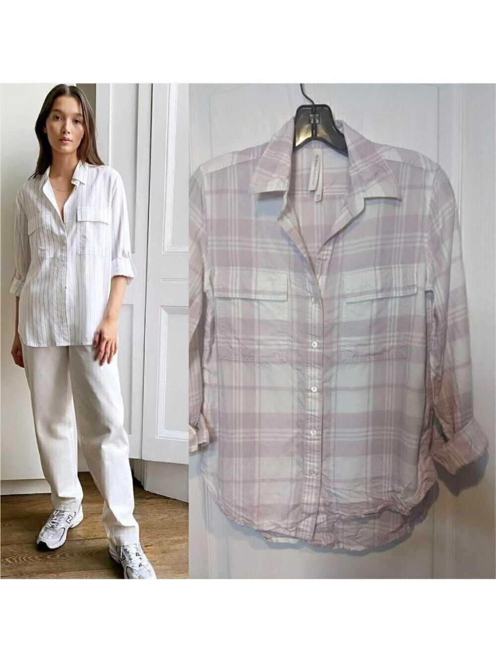 Aritzia the Group Babaton | Long Sleeve Utility Shirt in White/Clover Plaid